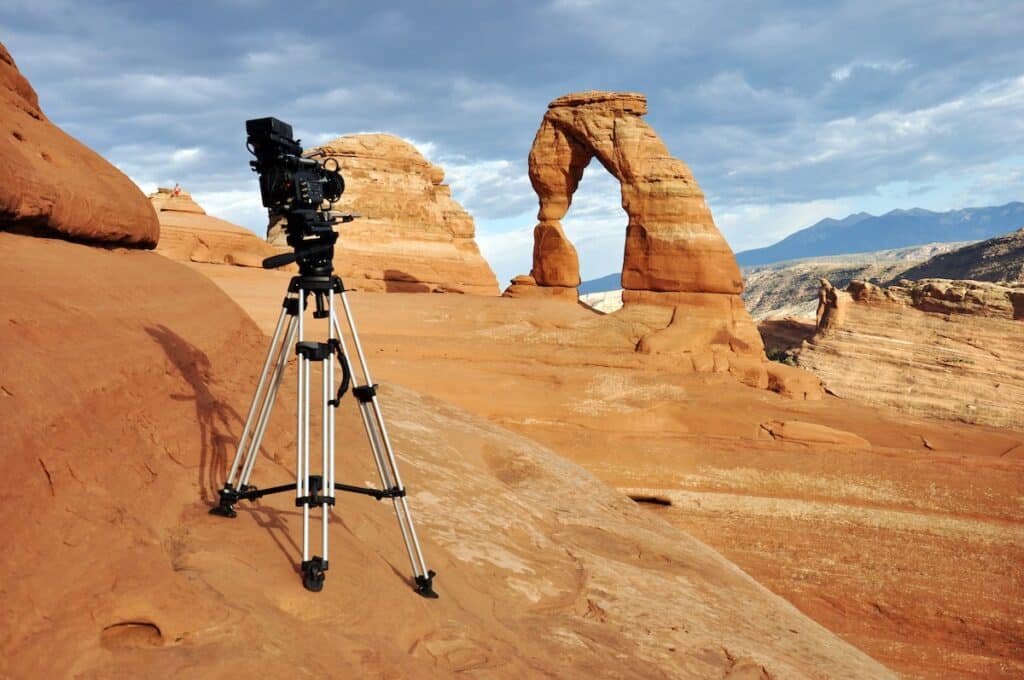 film camera at arches national park in utah