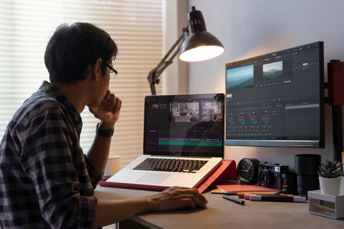 Boy studying how to make film