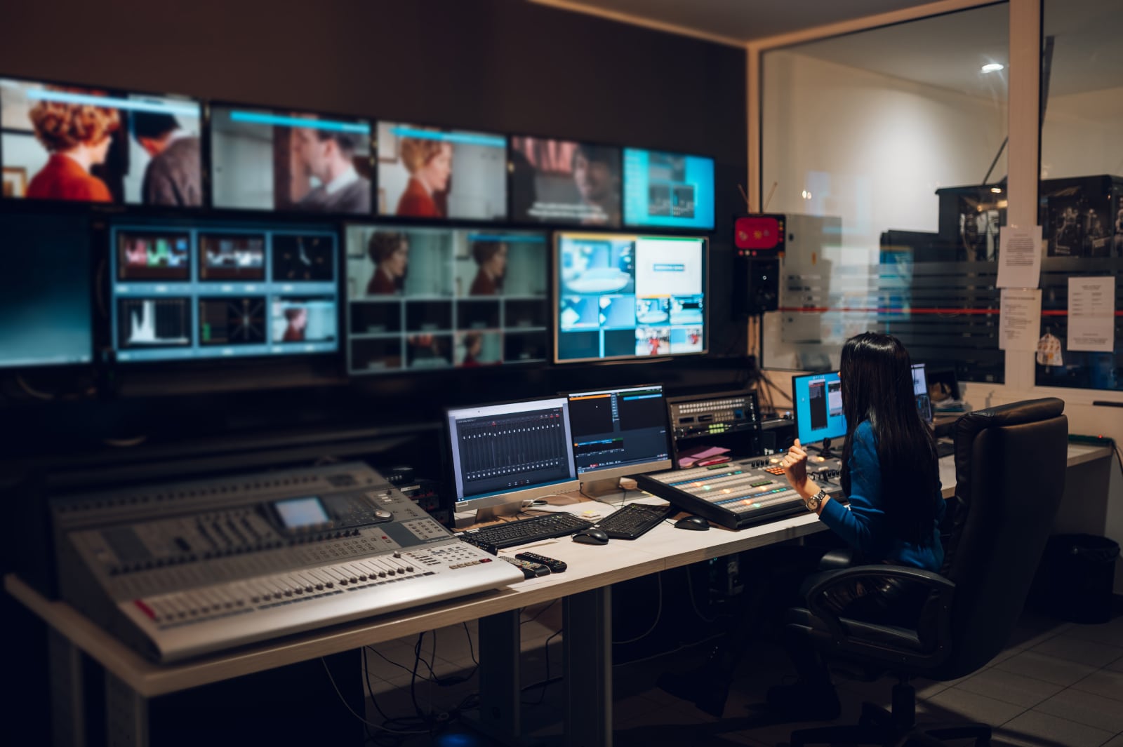 what does a film editor do Film editor editing film in professional studio</p>
<p>