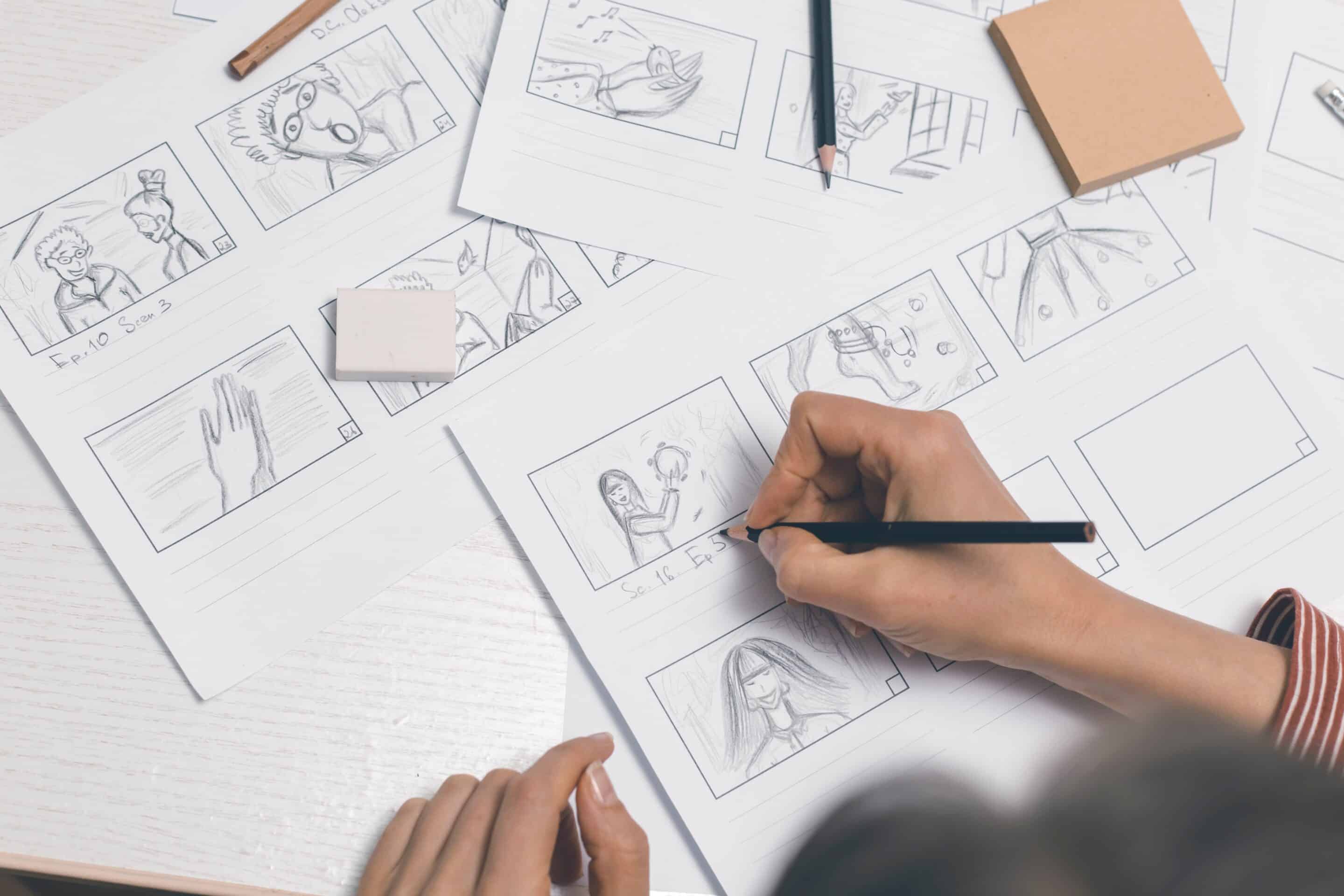 Illustrator creating movie storyboard