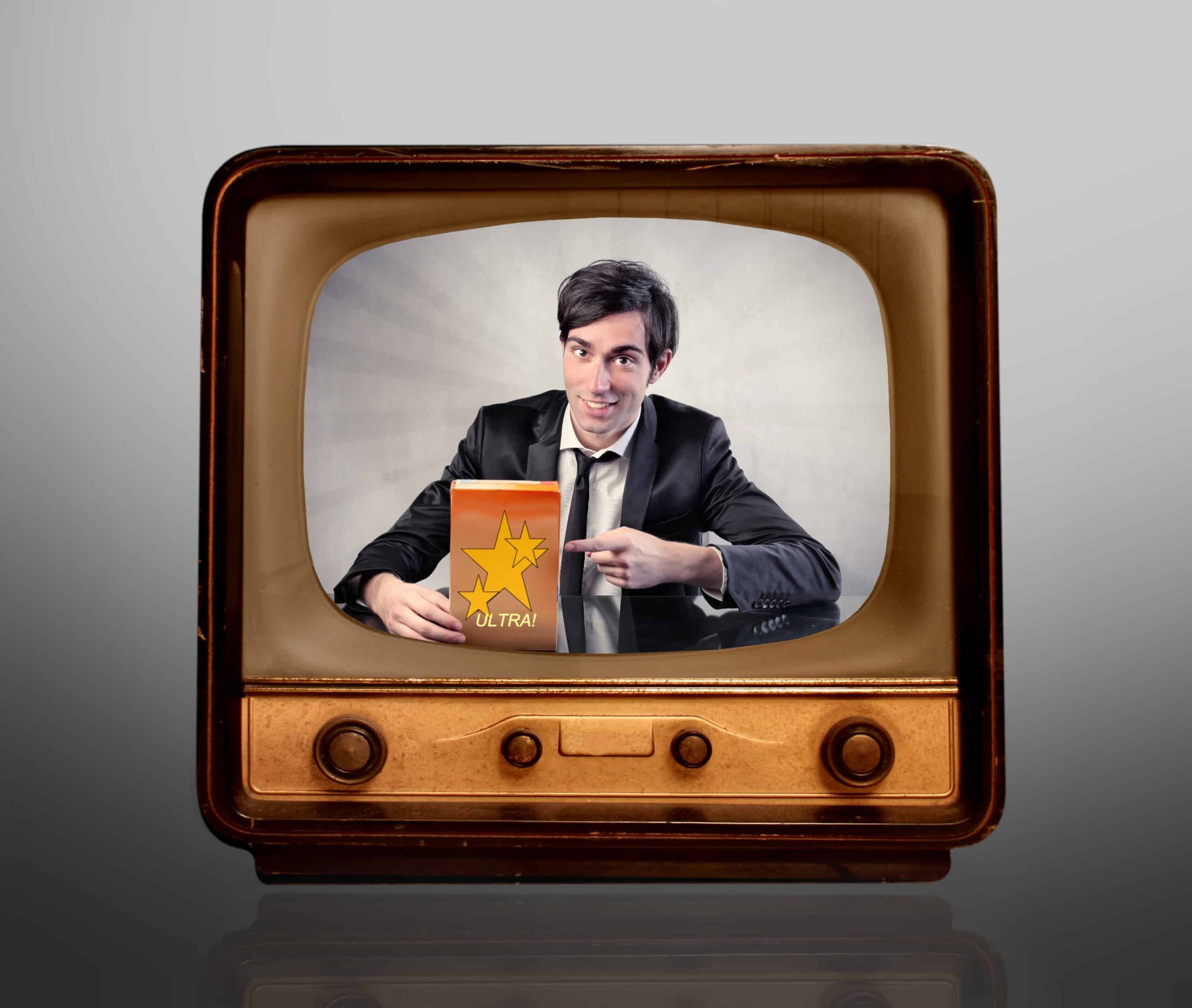 Man selling cereal on effective television commercial ad