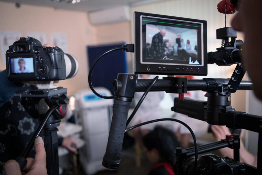 Professional video setup for a product demo shoot